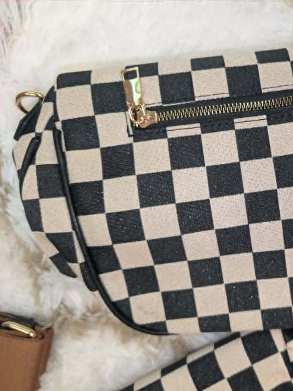 Checkered Crossbody Sling Bag ⚡ Kaylee Belt Bag | Cognac Strap | NWOT - Picture 9 of 12